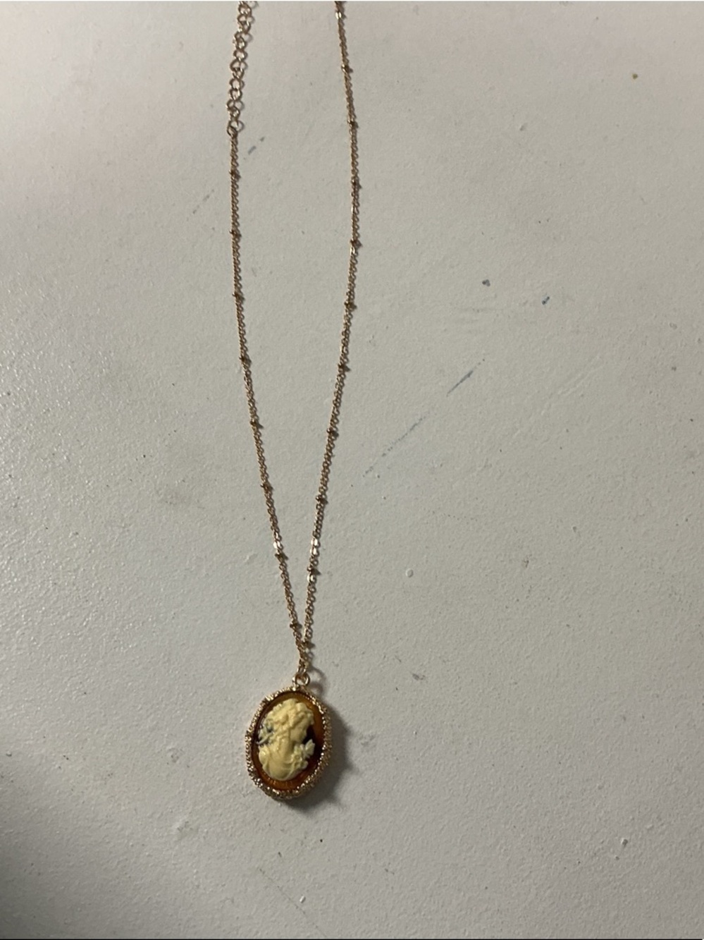 Vintage Gold Cameo Necklace with Cream and Brown Details